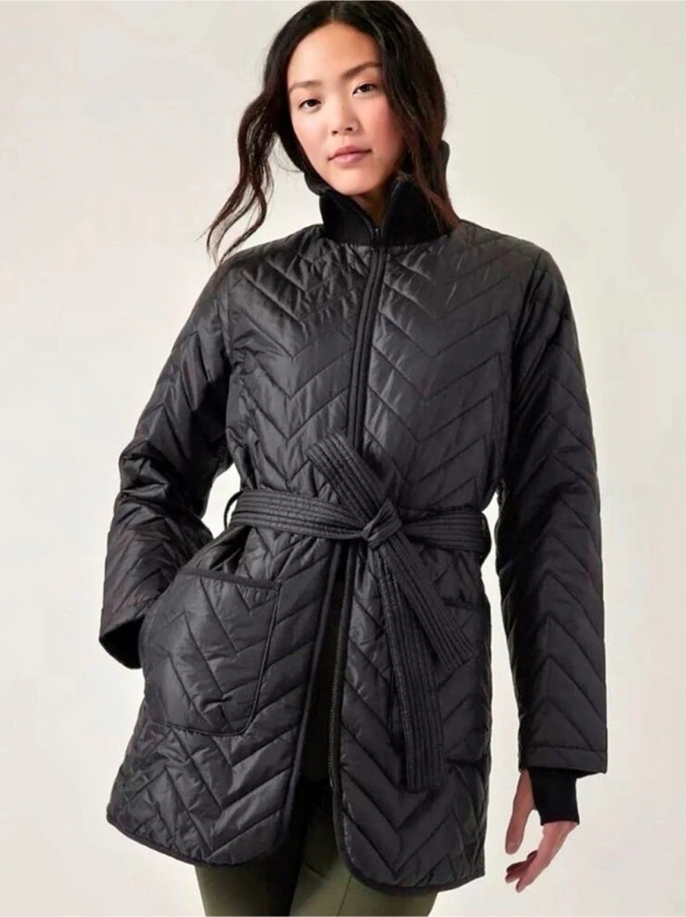 Athleta Mendocino Black Wrap Coat - L